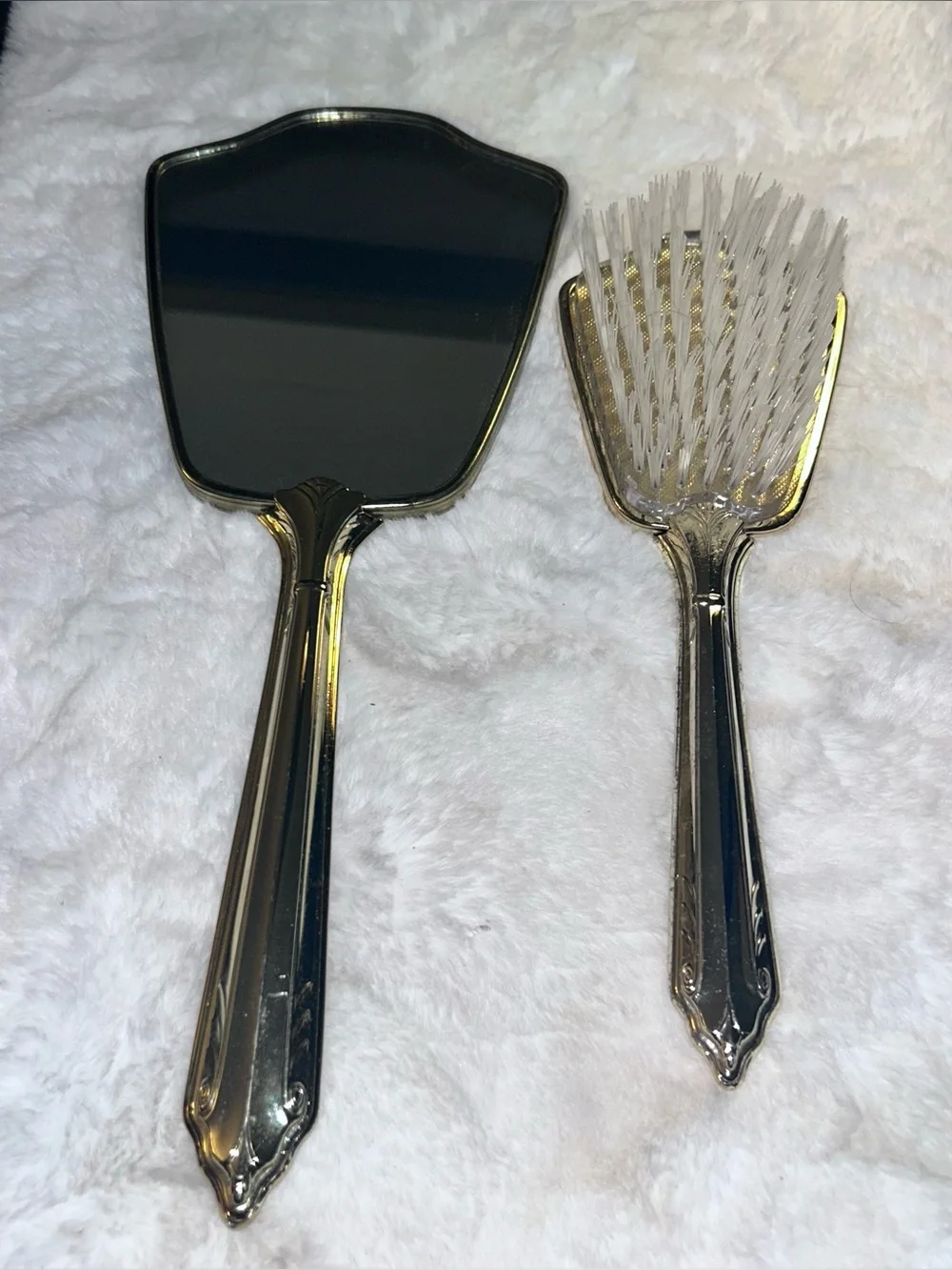 50%off w❤️ Vintage Brass & Silver Plated Hand Mirror & Brush Vanity Set UB101